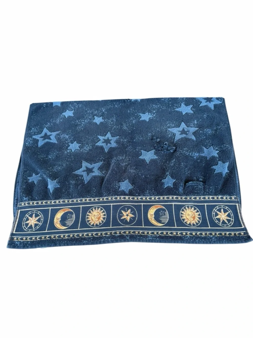 VTG Celestial Sun Moon Stars Cherub Angel Bath Towel Set Damaged Cutter READ